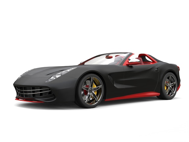 Auto sportiva all'avanguardia di colore nero opaco con dettagli rossi