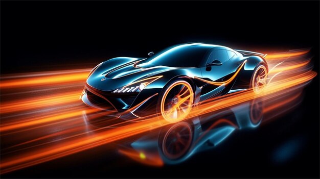 Auto sportiva con fiamme su uno sfondo nero Illustrazione vettoriale per il tuo design