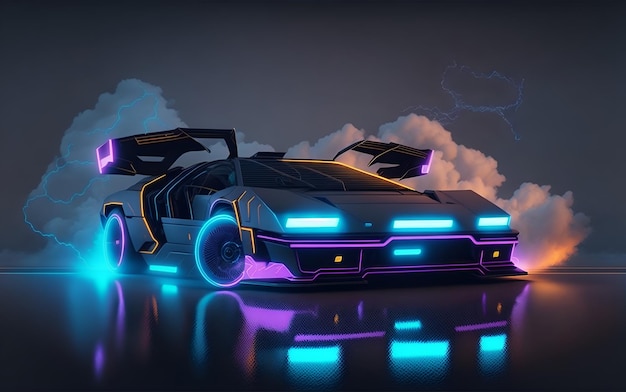 auto sportiva con luci al neon in uno stile futuristico