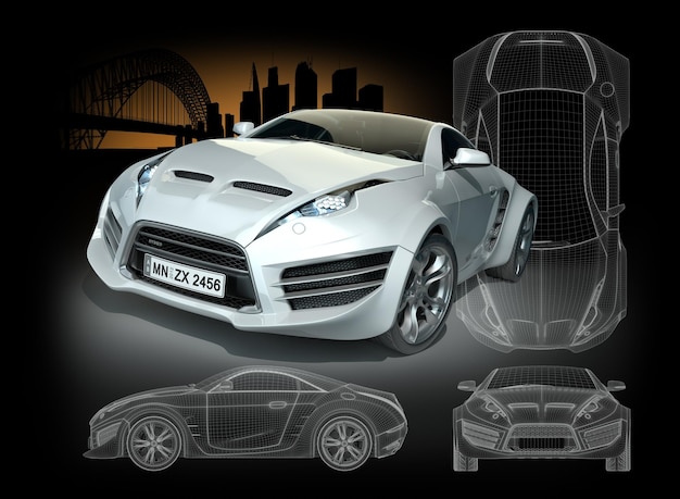 Auto sportiva ibrida bianca Disegno originale dell'auto