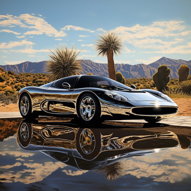 Auto sportiva nel deserto 3d render illustration