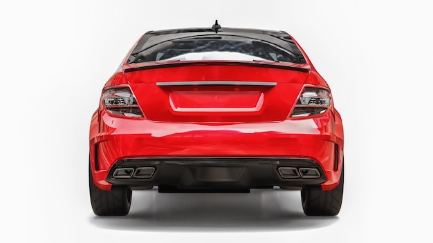 Auto sportiva super veloce di colore rosso metallizzato su sfondo bianco Berlina di forma del corpo