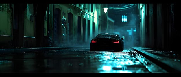 Auto sullo sfondo della strada di una notte piovosa scura Ai Generato