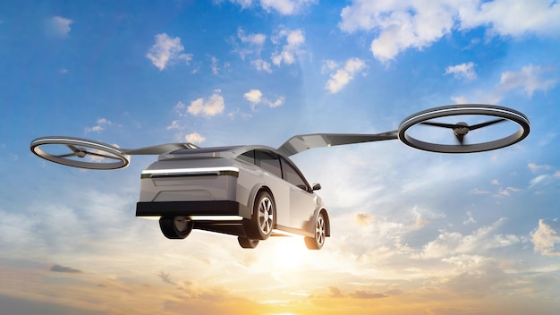 Auto volante elettrica bianca o drone per auto ev