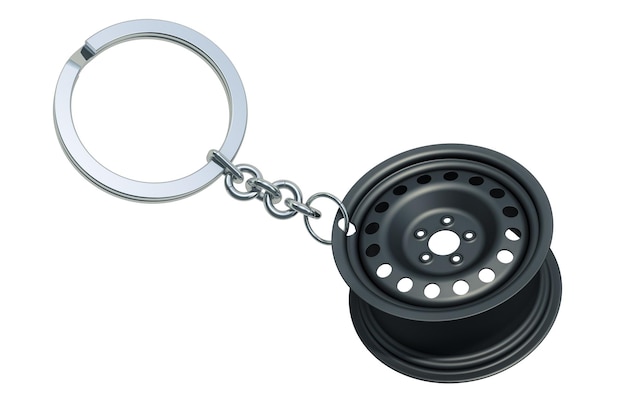 Auto Wheel Rim Keychain Argento rendering 3D