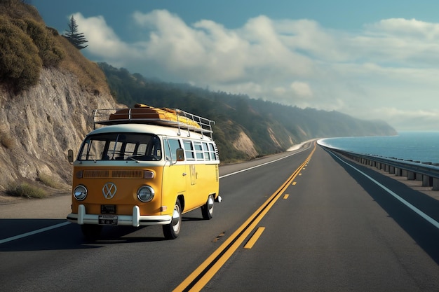 Autobus d'epoca sulla strada in California, USA