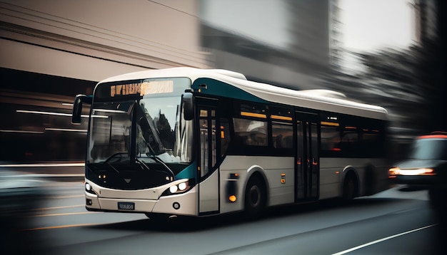 Autobus di guida nel traffico cittadino in motion blur