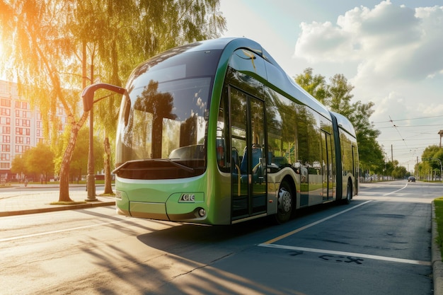 Autobus elettrico Ecologia urbana verde concetto di ebus Trasporto a emissioni zero in città