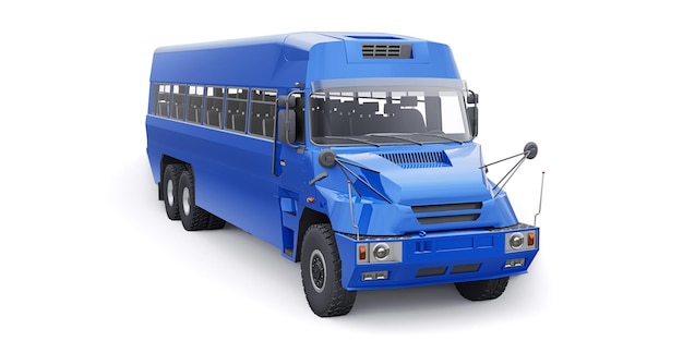 Autobus per trasportare i lavoratori in aree difficili da raggiungere. illustrazione 3D.