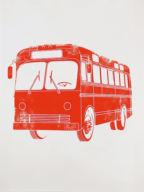 Autobus rosso minimalista su sfondo bianco stampa d'arte murale semplice per bambini