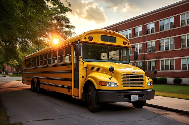 Autobus scolastici parcheggiati fuori dalla scuola