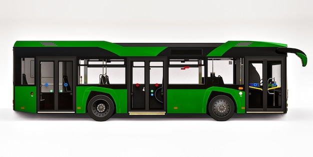 Autobus urbano verde medio su sfondo bianco. rendering 3D.