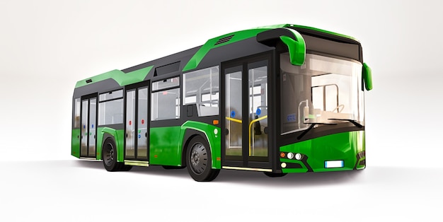 Autobus urbano verde medio su sfondo bianco. rendering 3D.