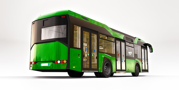 Autobus verde urbano medio su sfondo bianco. rendering 3D.