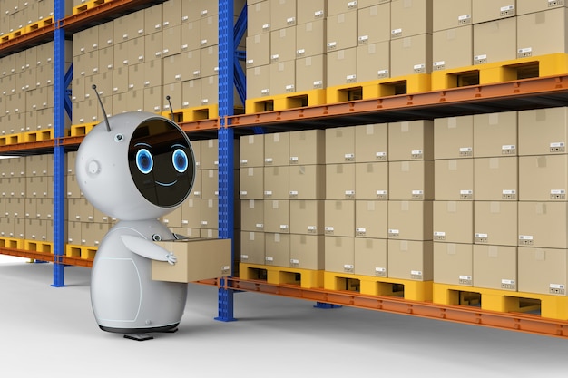 automatic warehouse concept with 3d rendering automation robot work in warehouse