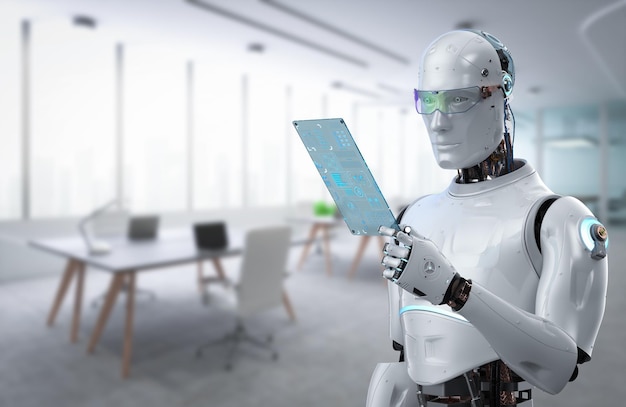 Automation worker concept with 3d rendering ai robot working in smart office