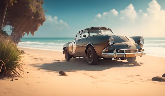 Automobile abbandonata sullo sfondo della spiaggia IA generativa