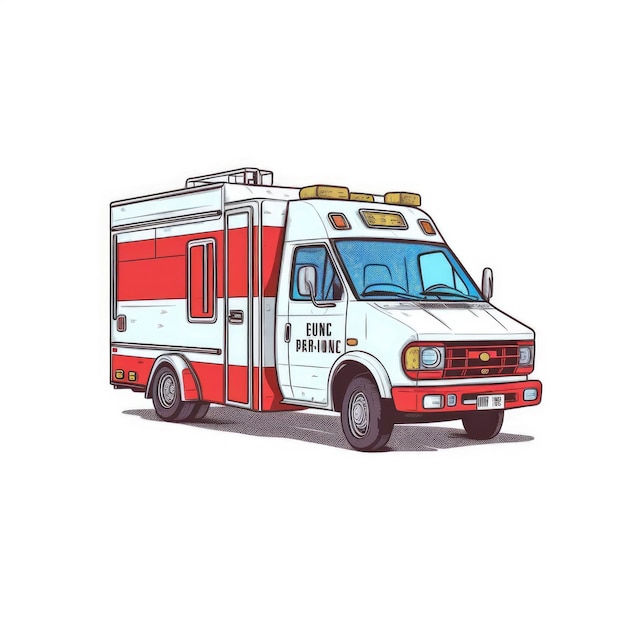 Automobile dell'ambulanza Illustrazione dell'acquerello di un'ambulanza paramedica Evacuazione medica dell'ambulanza isolata su sfondo bianco Disegnata a mano