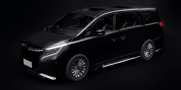 Automobile di città della famiglia del minivan nero Illustrazione 3D dell'automobile di affari premium