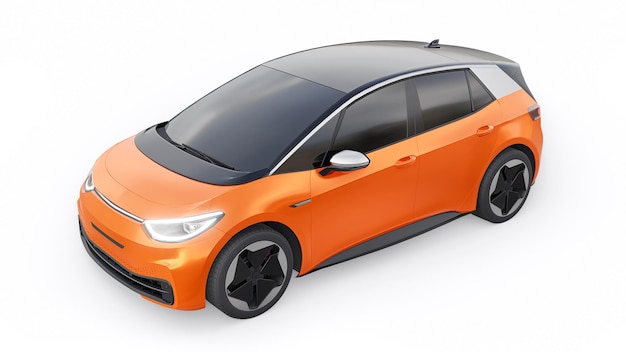 Automobile elettrica arancione della città hatchback di nuova generazione con l'illustrazione 3d della gamma estesa