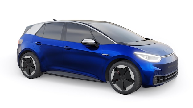 Automobile elettrica della città hatchback blu scuro di nuova generazione con l'illustrazione 3d della gamma estesa