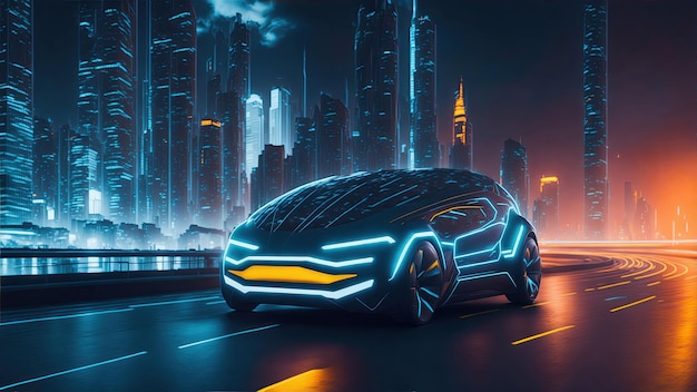 Automobile futuristica del sistema dell'automobile elettrica di EV nella notte