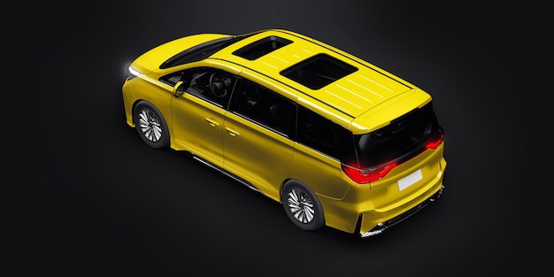 Automobile gialla della città della famiglia del minivan Illustrazione 3D dell'automobile di affari premium