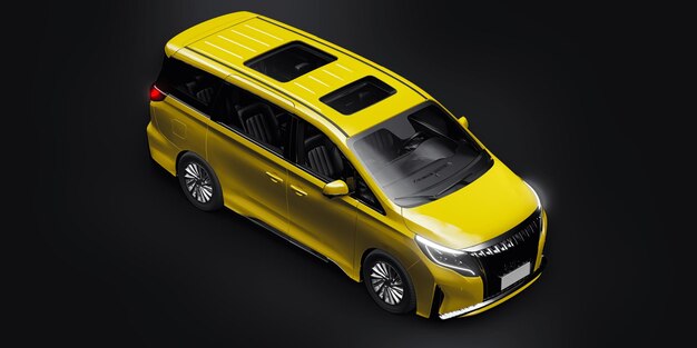 Automobile gialla della città della famiglia del minivan Illustrazione 3D dell'automobile di affari premium
