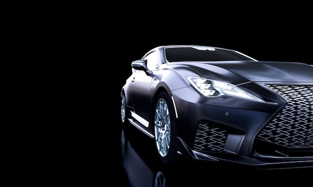 Automobile sportiva di lusso nera su sfondo scuro. rendering 3d