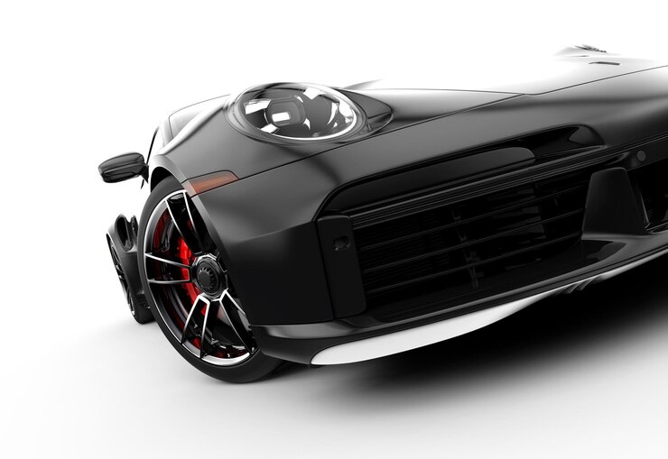 Automobile sportiva nera generica e senza marchio isolata su sfondo bianco