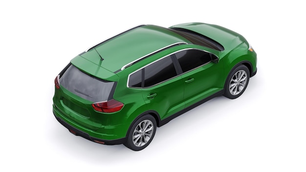 Automobile SUV urbana di medie dimensioni verde su sfondo bianco Illustrazione 3D