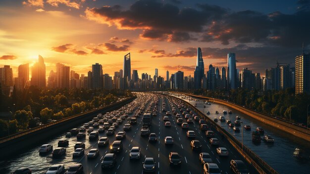 Automobili su un'autostrada al tramontogenerative ai