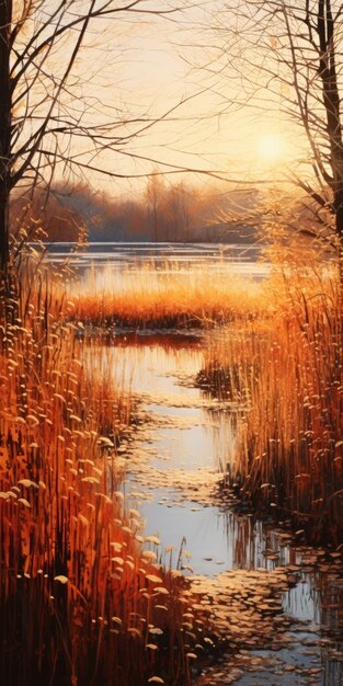 Autumn River Un affascinante paesaggio marino olandese in arancione chiaro e oro