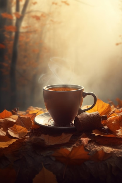 Autunno accogliente sfondo caffè Illustrazione AI GenerativexA