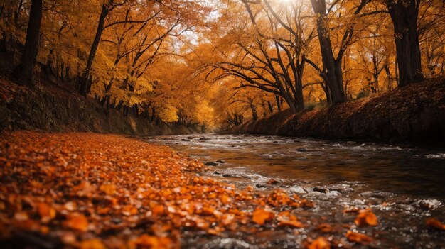 Autunno arancione sul fiume fantastico da vedere bella vista