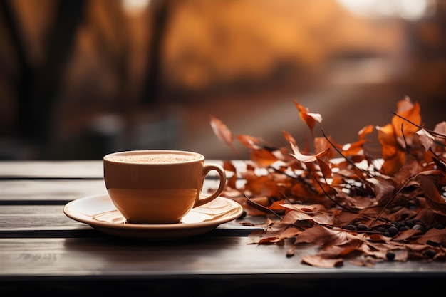 Autunno beige sfondo accogliente con una tazza di caffè