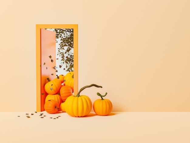 autunno che cammina attraverso la porta