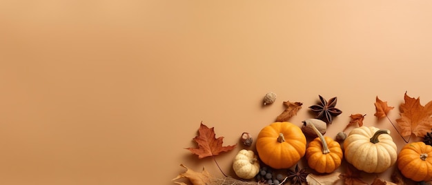 Autunno festivo e decorazione felice del Ringraziamento da zucche bacche e foglie Ai Generato