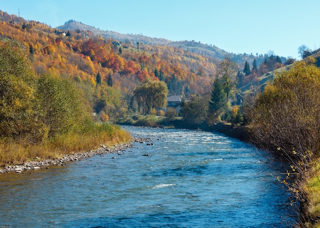 Autunno fiume di montagna dei Carpazi Ucraina