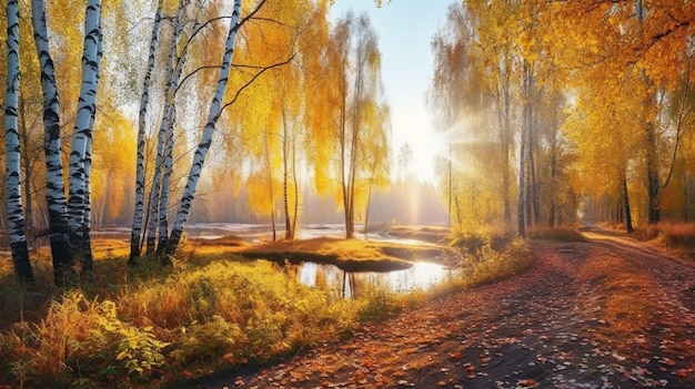 autunno foresta natura una mattina colorata luminosa