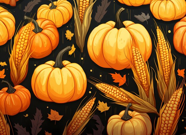 Autunno Ringraziamento zucca mais vettoriale illustrazione poster sfondo banner