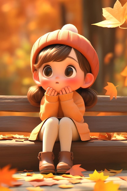 Autunno solare termine poster ragazza seduta in autunno stagione foresta boschi bellissimo paesaggio 3D