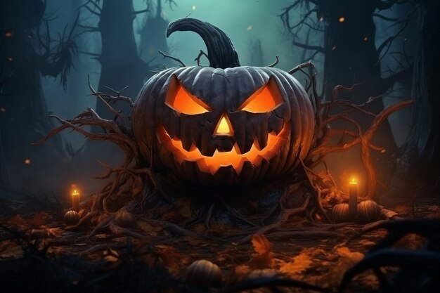 Autunno spaventoso terribile fantasma holloween zucca con acero jackolantern conceptHolidays