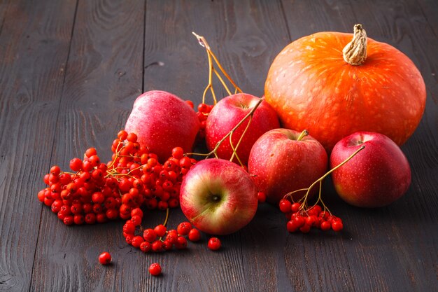 Autunno Zucche, mela e frutti di bosco