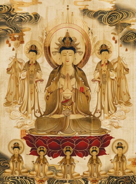 Avalokiteshvara Bodhisattva con diciotto Arhats
