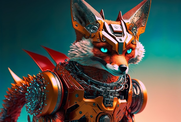 Avatar robotico di volpe rossa in un fotomontaggio futuristico