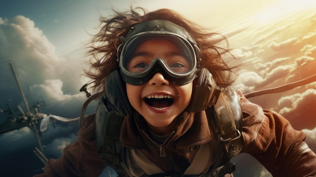 Aviator Girl entusiasta di volare sopra le nuvole nel cielo Generative AI image weber