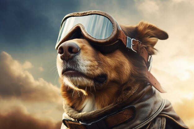 Aviator Pup Dog Pilot in giacca da volo e occhiali da sole con una visione AI