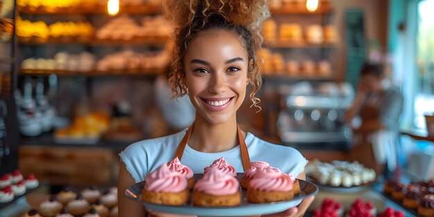 Avibrantveganwoman orgogliosamente mostra la vetrina di refreshlybakedtreats Concept Vegan Baking Fresh Treats Display Momenti orgogliosi Vibrant Lifestyle Food Photography