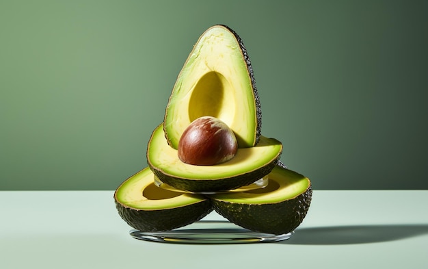 Avocado a fette vibrante su una lavagna pulita